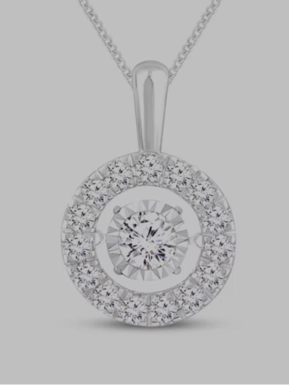 Sterling Silver White Halo Dancing Diamond Pendant Necklace